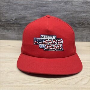 Vintage Norcold Demand The Bear Hat Cap Snap Back Red USA Promo Graphic Mens 90s